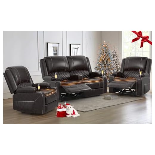 Yolsali Loveseat Recliner Sofa Set with 2-Tier Cushion, 2+1+1 Pieces in Living Room, 2 Seater Reclining Loveseat Leather with Removable Console, 2 Oversize Recliner Chair Sofa Seat