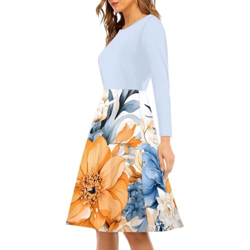 Midi Dresses for Women Fall Long Sleeve Puffy Dress Size S-4XL2