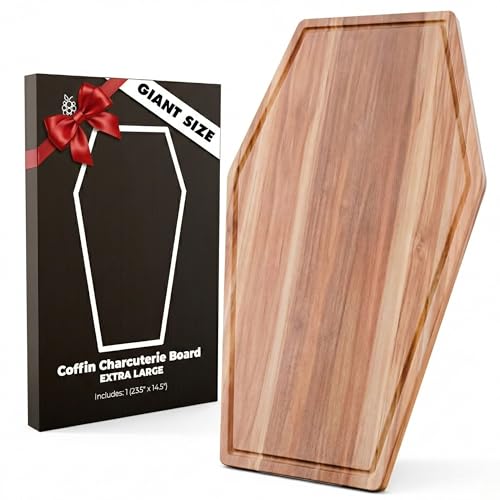 New - Giant Coffin Charcuterie Board - Extra Large Gothic Acacia Wood Coffin Shaped Cutting Board 23.5x14.5 inch Halloween Wooden Serving Tray Goth Platter Spooky Decor Gifts