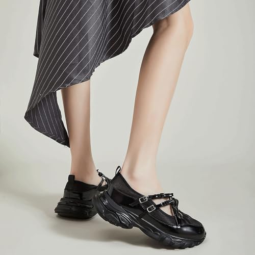 Ballet Sneakers for Woman Leather Trendy Wide Toe Buckle Bow Straps Ballerina Flats Fancy Cute Ballet Shoes 2025 Spring Summer Casual Dressy Walking Hiking Travel4