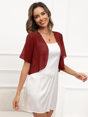 Missufe Women's Summer Short Sleeve Cropped Shrugs Sheer Lightweight Chiffon Bolero Cardigans3