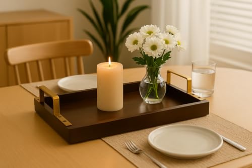 Image of D&G Homes Sheesham Wood Rectangular Serving Tray | Premium Handcrafted Wooden Tray for Home, Kitchen, Dining Table, Restaurant, Office Organizer| Indian Craftsmanship (Rectangular with Handles)