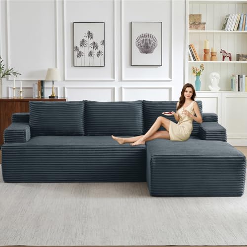 Image of 96.1 inch Modular Sectional Sofa Couches L-Shape Couch 3 Seat Modular Sofa Corduroy Memory Foam Sectional Boneless Couches for Living Room, Cloud Couch with Oversized Chaise(Dark Gray, Right Facing)