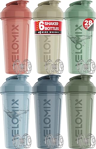 Image of VELOMIX 6 Pack 28oz Protein Shaker Bottle for Protein Mixes, Muted Pastel