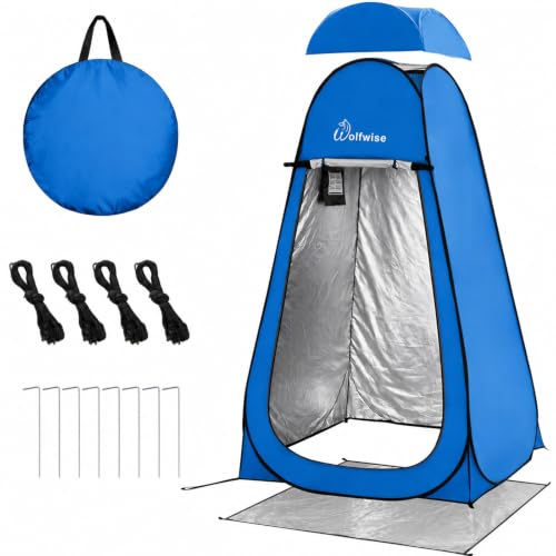 Image of WolfWise PRO Pop Up Shower Tent with Silver Coated, Floor and Rain Fly | Portable Changing Tent with Window & Carry Bag for Camping, Outdoor Privacy Toilet Bathroom with UV Protection, 75 inch /79 inch /83 inchH
