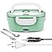 HOMEASY Fiambrera Eléctrica 2 en 1, Calentadores Eléctricos Portátiles para Coche y Trabajo 220V & 12V, 1.5L Termo para Comida de Acero Inoxidable, Pefecto para el Hogar y Oficina(Verde Pastel)