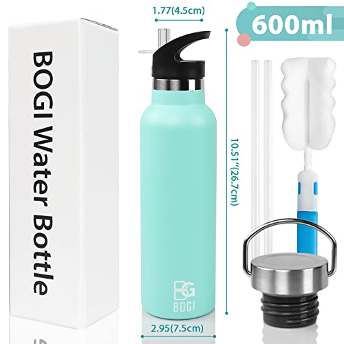 BOGI-Insulated-Water-Bottles-with-Straw-600ml-Stainless-Steel-Water-Bottle-Metal-Water-BottlesBPA-Free-Leakproof-Reusable-Water-Bottle-with-2LidsSports-Gym-Water-Bottle-for-Kids-Girls-Boys-Aqual