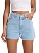Wanduyini Mid Waist Denim Shorts for Women Casual Cut-Off Raw Hem Jeans Short for Summer Vocation Beach (Light Blue,XL)