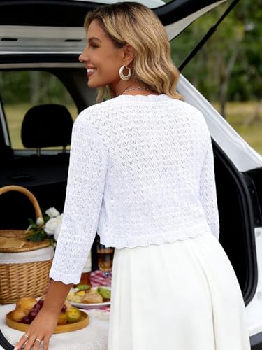 Halife White Crochet Cardigan Cropped Light Weight 3/4 Sleeve Open Front - image 2