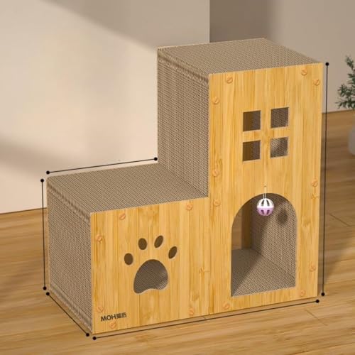 猫の爪とぎハウス プレイトンネル 猫の二段ベッド 猫用 家具プロテクター 猫 爪研ぎ 段ボール キャットハウス猫 両用 両面使える 四季対応 組み立て式 広い空間 高密度段ボール 屋内ラウンジ 隠れ家 (56*56*29cm)