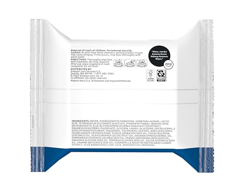 Amazon Basics Makeup Remover Wipes, Gentle Facial Cleansing, Dermatologist Tested, Original, Plant-Based, Alcohol-Free, Removes Waterproof Mascara, 25 Count, 2-Pack view 2