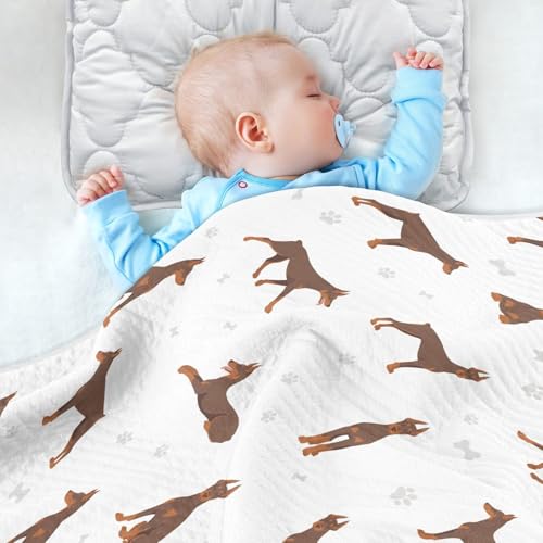 Image of Doberman Pinscher Dogs Baby Swaddle Blanket for Boys and Girls, Muslin Baby Receiving Swaddle Blanket, Soft Cotton Nursery Swaddling Blankets for Newborn Toddler Infant