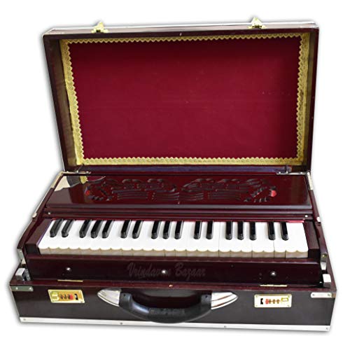 Vrindavanbazaar.com Deluxe Portable Harmonium, Dark Mahogany, 2 Reeds, 3.5 Octaves #TOP5