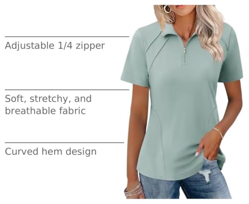 Image of LOMON Womens Golf Polo Shirt Summer Short Sleeve Quarter Zip Outfit