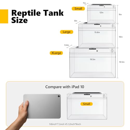 Image of HELIME Reptile Tank 5 Piece Starter Kit with Escape Proof Locking Lid Small | All in One Hermit Crab Terrarium,PC Tarantula Enclosure Frog Habitat,Stackable Cage with Hygrometer,Hide,Tweezer,Bowl,Sprayer