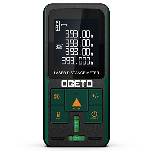 Laser Entfernungsmesser 120m, OGETO Laser Entfernungsmesser mit LCD Hintergrundbeleuchtung, 99 Datensätze, M/In/Ft, Elektronischer Winkel, Pythagoras/Abstand/Fläche/Volumen Messungen Laser Entfernungsmesser 120m, OGETO Laser Entfernungsmesser mit LCD Hintergrundbeleuchtung, 99 Datensätze, M/In/Ft, Elektronischer Winkel, Pythagoras/Abstand/Fläche/Volumen Messungen