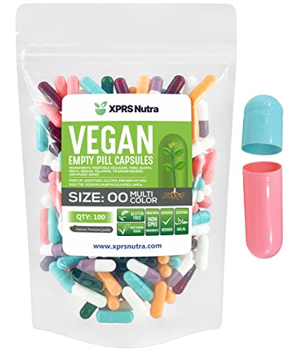 Image of XPRS Nutra Size 00 Empty Capsules - 100 Count Empty Vegan Capsules - Vegetarian Empty Pills - DIY Vegetable Capsule Filling- Veggie Pill Caps (Multi-Color)