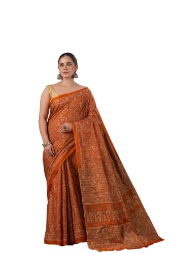 Image of TAMAIRA FASHION Mulmul Pure Cotton Saree For Woman Kalamkari Printed|Office Wear Daily Wear Sarees For Women Without Blouse Piece (Available in 9 Colours)