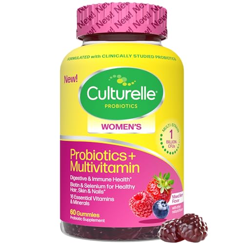 Culturelle® Women’s Probiotic Gummies + Multivitamin, Supports Digestive and Immune Health Plus Healthy Hair, Skin, Nails – 60 Gummies