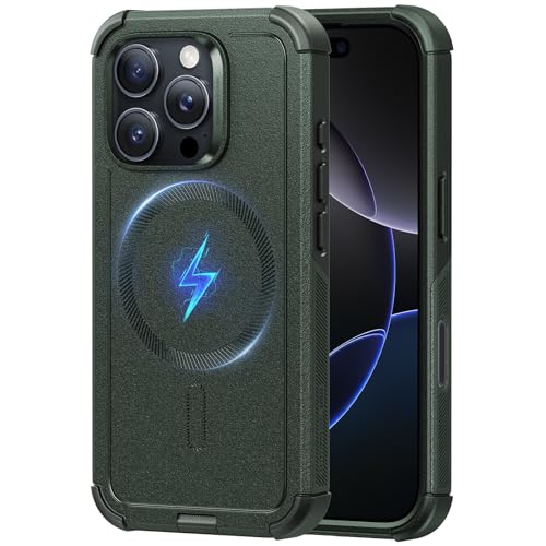 Image of ESR for iPhone 16 Pro Phone Case, 23ft Military-Grade Drop Protection, Shock-Absorbing Rugged Cover, MagSafe Accessories Compatible, Cyber Series, Army Green