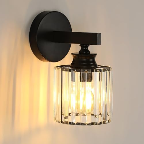 Pheashine Applique Murale Cristal Moderne, E27 Industrielle Lampe Murale LED, Luminaire Mural Noir pour Salon, Chambre, Couloir