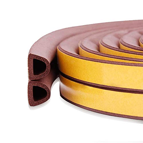 New Upgrade Weather Stripping doorseal Strip Seal Strip Door and Windows Self AdhesiveSoundproof Weatherstrip Gap Blocker Collision Avoidance Rubber SelfAdhesive Weatherstrip D Type 66Feet (Brown)
