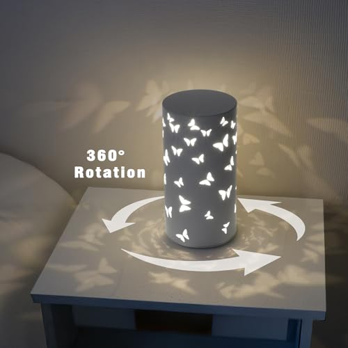 Image of Warm White Butterfly Night Light - USB Cordless Table Lamp with Rotating Projection, Portable Bedside Light for Bedroom, Coffee Shop, Gifts for Women, Mom, Birthday