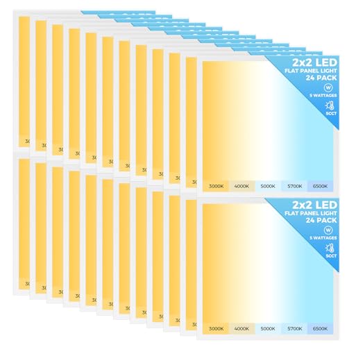 Image of AIKVSXER 24 Pack 2x2 LED Flat Panel Light, Recessed Drop Ceiling Light Kitchen Lighting Fixtures,Bright 6500LM,0-10V Dimmable,Switchable 3000K /4000K /5000K /5700K /6500K, 30W /35W /40W /45W /50W
