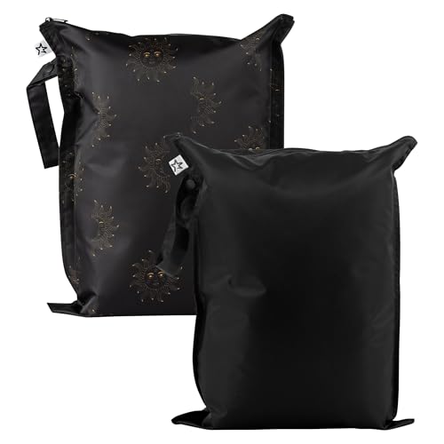 Image of Tiny Twinkle Mess Proof Wet Bags | 2-Pack Reusable Waterproof Wet Bags for Swimsuits | Baby Clothes | Travel & Diaper Bag (Midnight)