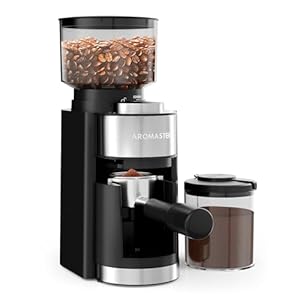 Aromaster Burr Coffee Grinder, Coffee Bean Grinder with 25 Grind Setting, Espresso Grinder with 51-53mm Portafilter Holder, 2-12 Cups Timer, Conical Coffee Grinders for Home Use/Pour Over/French Press