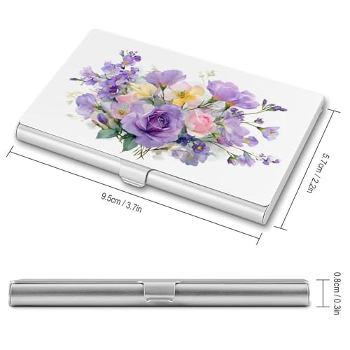 Watercolor Lavender Floral Flower Business Card Holder, Pocket Slim Portable Metal Business Card Case for Women Men2