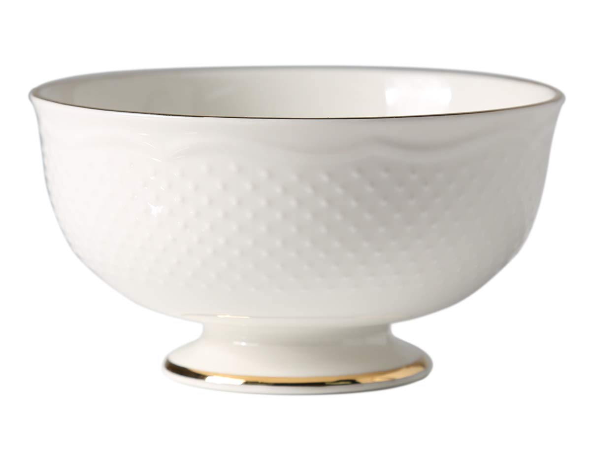 Homes R Us Viva Porcelain Footed Compote Bowl - Gold Height: 6.8 Cm Length: 12 Cm Width: 12 Cm White