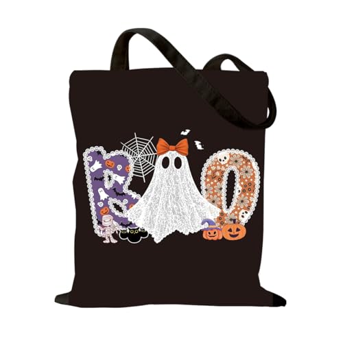 ZXAZXA Canvas Halloween Boo Tote Bag for Women Friends Grocery Sh...