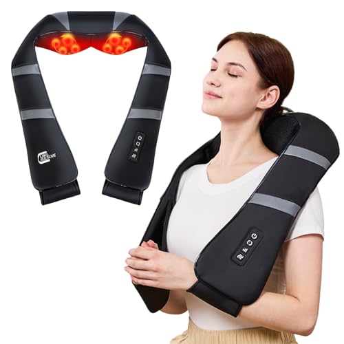 Neck Massager with Heat - Back and Neck Massager for Pain Relief Deep Tissue Shiatsu Kneading Massage Pillow Neck and Shoulder Massager Fathers Day Dad Gifts for Men Women Mom (Not Cordless)