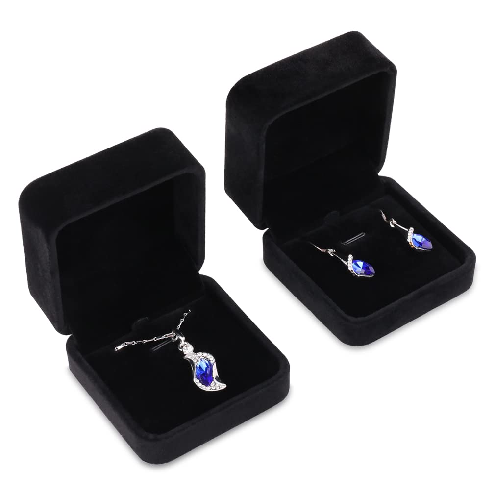 iSuperb 2 Velvet Necklace Pendant Box Jewelry Box Classic Black Gift