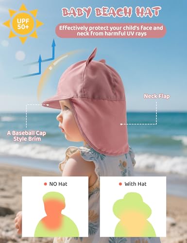 Durio Baby Sun Hat with Bears Ears, UPF 50+ Sun Protection Baby Beach Hat with Neck Flap, Bucket Hat for Infant Toddlers2