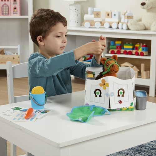 Image of Melissa & Doug Feed & Groom Horse Care Play Set and Plush Toy | 23 Piece Set, Plush Horse, Saddle, Grooming Accessories and Care Checklist, Pretend Play, Preschool Toys for Kids, Ages 3+