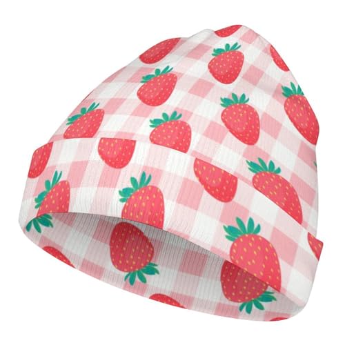 Plaid Strawberry Kids Beanie Hat for for Girls Boys Children Cap Winter Knitted Chemo Cancer Headwear Accessories Gifts Decoration