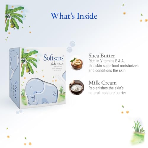 Image of Softsens Kids Soap Mambo 75g | Gentle Nourishing Care with Shea Butter & Natural Milk Cream, Dermatologist Tested Baby Soap, Moisturizing Animal Shape Bar Soap For Toddlers & Kids 2-10 Years