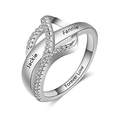 Grand Made bagues personnalisées avec 2 noms et 1 gravure anniversaire anniversaire cadeau engagement pour sa bague 925 Stering bague en argent personnalisée Femme Femme Bijoux (58) Cover