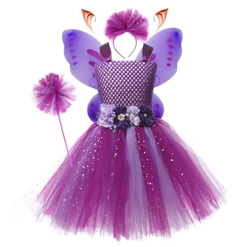 Vestido de para niña, vestido de de las flores, corte elástico, disfraz de niña encantadores con diadema y ala de de