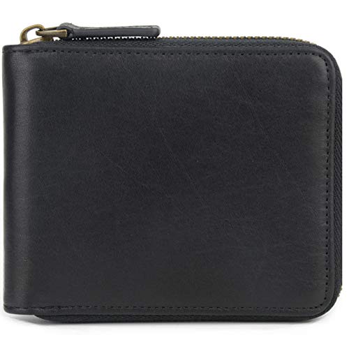 Genuine Leather Zipper Wallet With Coin Pocket, RFID Blocking Zip Around Front Pocket Bifold Wallet, Gift for Men