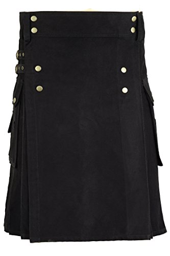 Hamilton Kilts Hombres Escocés Algodón Kilt Falda Tartán 8 Yardas - Negro, 44