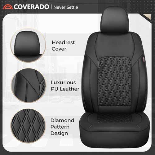 Image of Coverado Car Seat Cover, Car Seat Covers Front Seats, Waterproof Car Seat Covers, Car Seat Cushion, Front Seat Covers Faux Leather Driver Car Seat Protector Fit for Most Cars Trucks SUV, Black