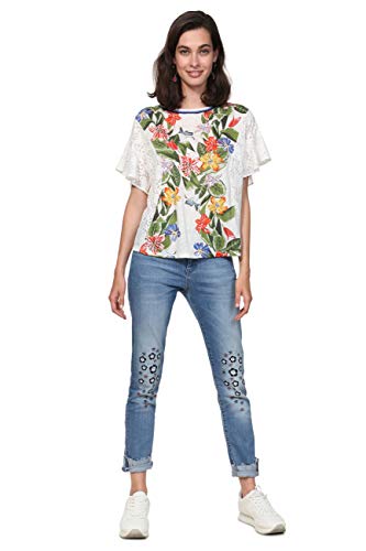 T-shirt blanc Desigual Silvana pour femme en coton imprimé