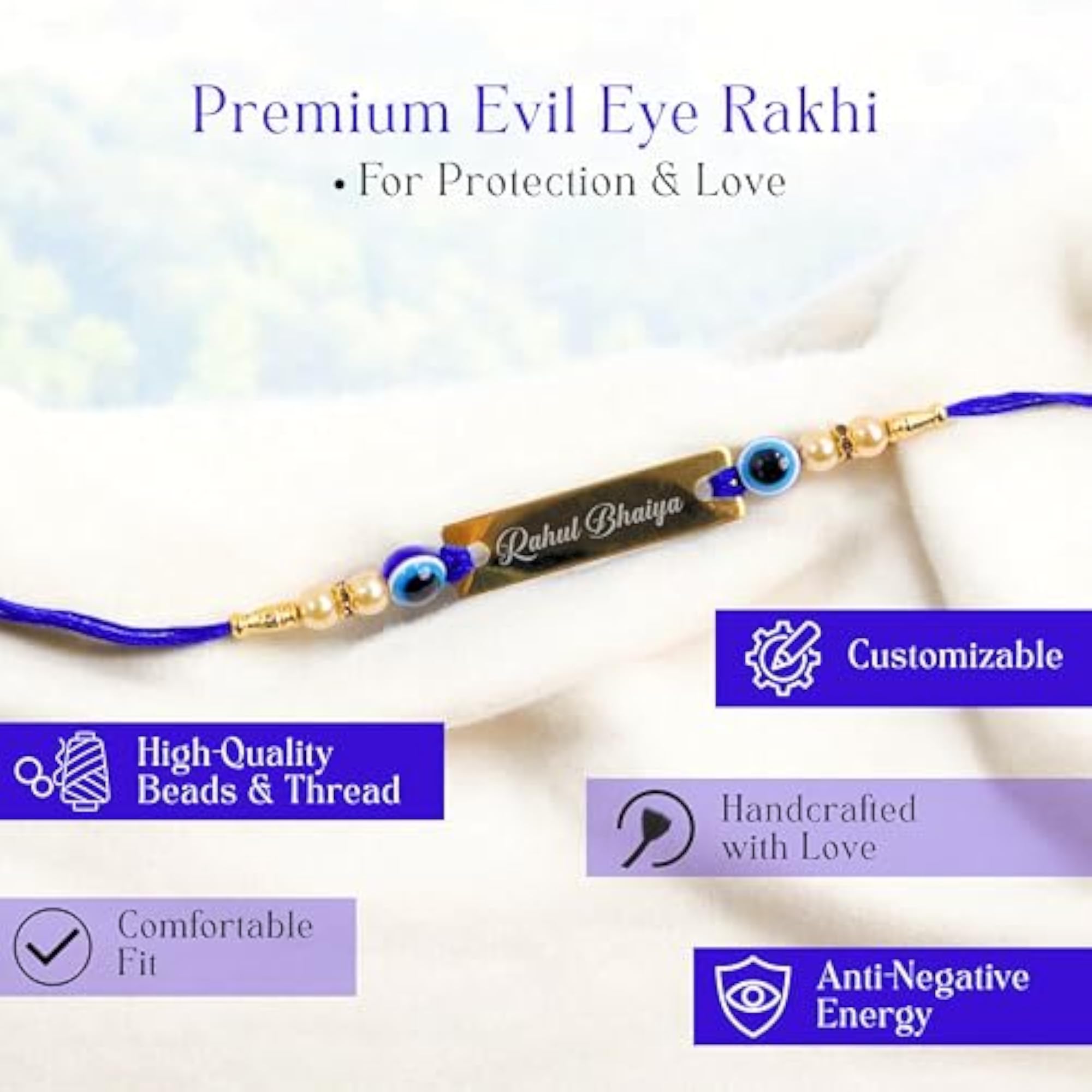 Personalized Evil Eye Rakhi with Roli Chawal for Brother