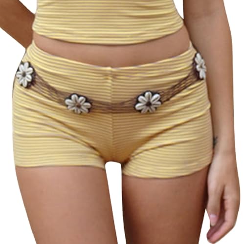 Image of NUFIWI Y2k Striped Shorts for Women High Waist Stretch Micro Boy Shorts Slim Fit Pajamas Bottoms Lounge Shorts Sleepwear