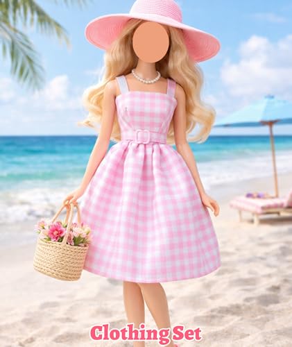 Image of Doll Clothes Set, Doll Dress for Role-Play Activities, Creative Fashion Combinations for Storytelling Games, Complete Outfit with Dress, Shoes, and Accessories for Interactive Play (Golden and Pink)