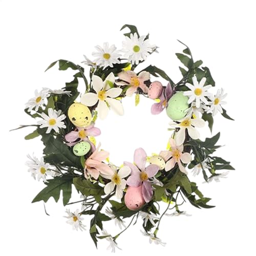 GkgWuxf Coronas de huevos de Pascua para puerta delantera, corona de puerta de Pascua, puerta artificial con huevos pastel y ramas mixtas, huevos a cuadros de primavera para decoración del hogar de