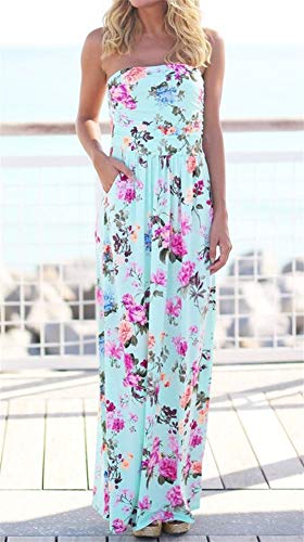 PRIMODA Womens Strapless Tube Top Maxi Dress Floral Boho Beach Dress with Pockets2